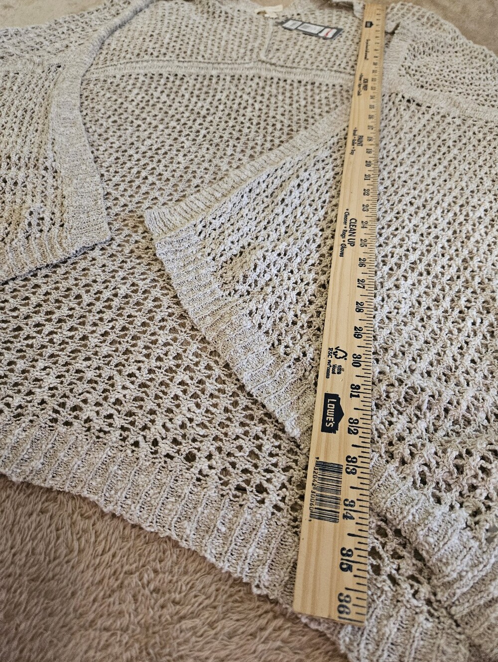 Eileen Fisher Light Beige relaxed Open-Knit Women's Shawl Sweater Sz XL - Picture 7 of 10